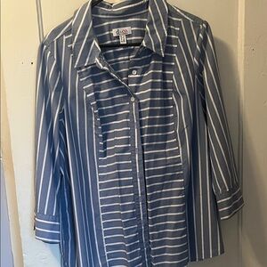 Denim&Co Blue and White Striped Blouse